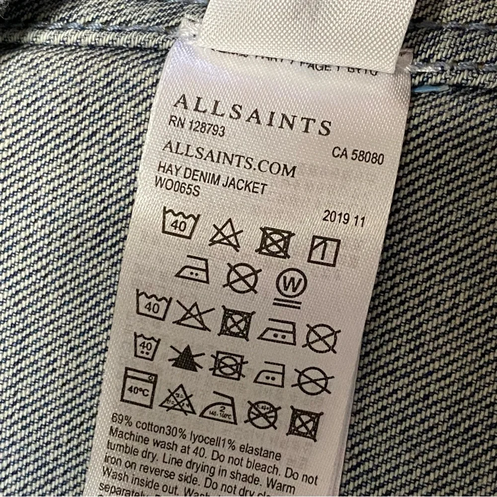 ALL SAINTS BLUE DISTRESSED HAY DENIM BUTTON UP COLLARED JEAN JACKET - Picture 10 of 10